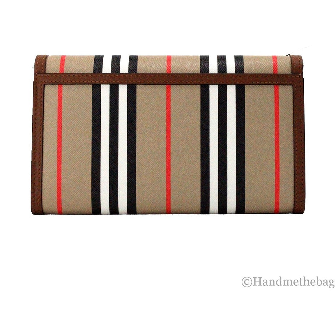 Burberry Hannah Icon Stripe Archive Tan E-Canvas Leather Wallet Crossbody Bag