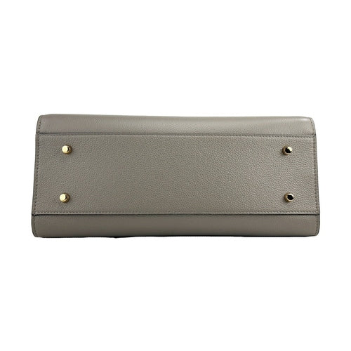Versace Virtus Large Leather Top Handle Satchel Bag Tote Gray