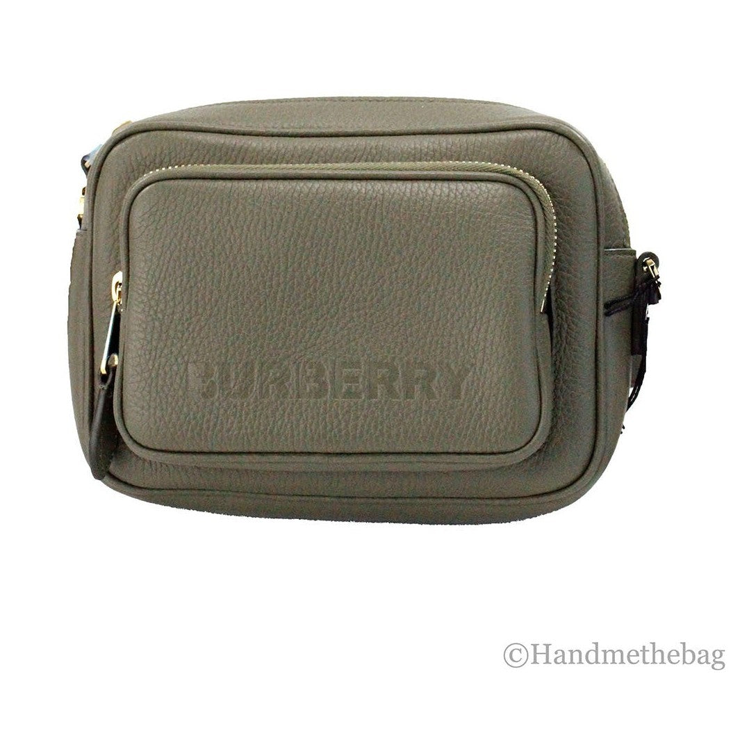 Burberry Small Branded Dark Fern Green Grainy Leather Camera Crossbody Bag