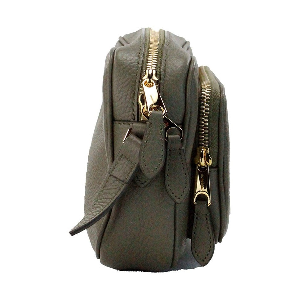 Burberry Small Branded Dark Fern Green Grainy Leather Camera Crossbody Bag