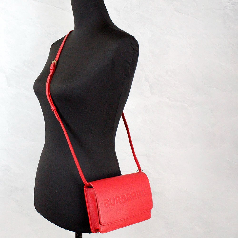Burberry Hampshire Small Red Embossed Logo Smooth Leather Crossbody Bag