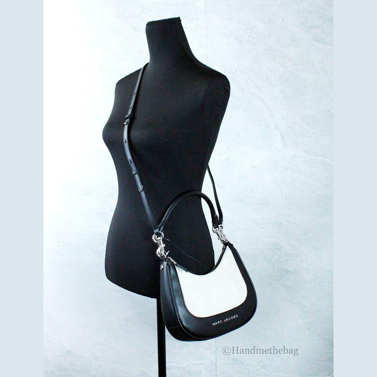 Marc Jacobs Natural Black Canvas Leather Hobo Shoulder Handbag Purse