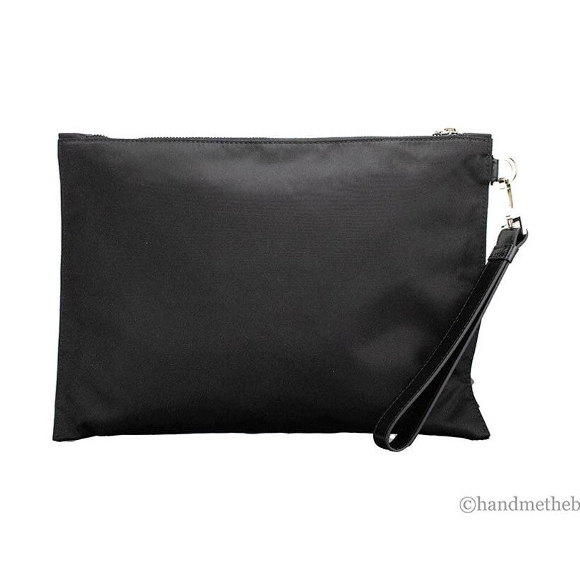 Versace Large Black Nylon Fabric Medusa Convertible Pouch Clutch Wristlet Bag