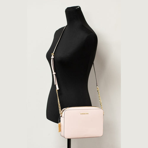 Michael Kors Adult Saffiano Leather East West Crossbody Handbag With 2 Slit Pockets, Blush