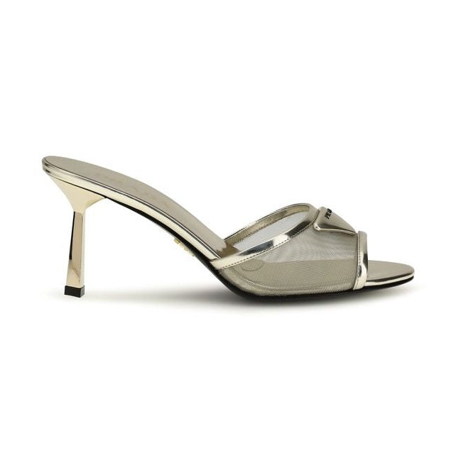 Prada Silver Calf Leather Bos Taurus Stiletto Heel Sandals