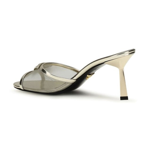 Prada Silver Calf Leather Bos Taurus Stiletto Heel Sandals
