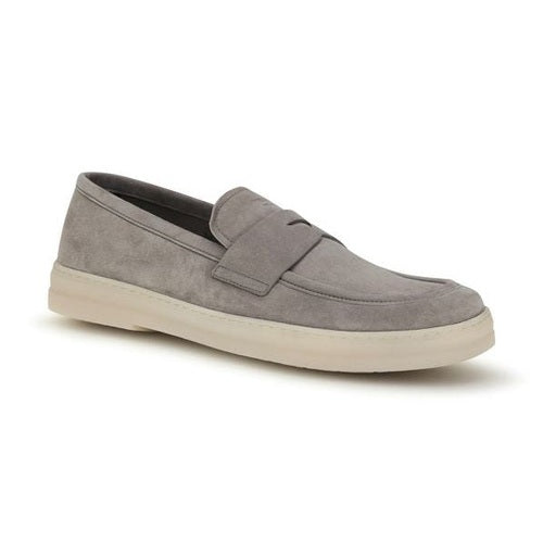 Prada Gray Calf Leather Bos Taurus Slip-On Loafers