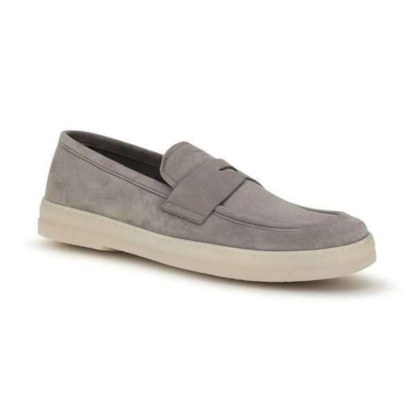 Prada Gray Calf Leather Bos Taurus Slip-On Loafers