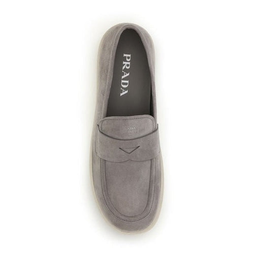 Prada Gray Calf Leather Bos Taurus Slip-On Loafers