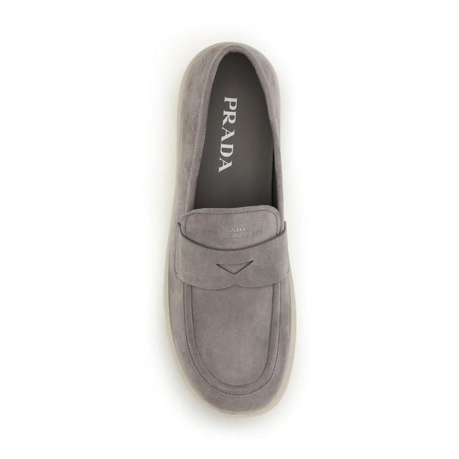 Prada Gray Calf Leather Bos Taurus Slip-On Loafers