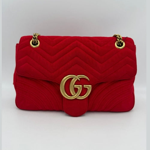 Gucci GUCCI MARMONT Red Velvet Handbag