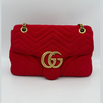 Gucci GUCCI MARMONT Red Velvet Handbag