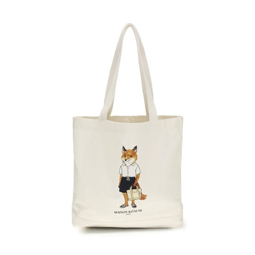 Maison Kitsuné Beige Cotton Handbag