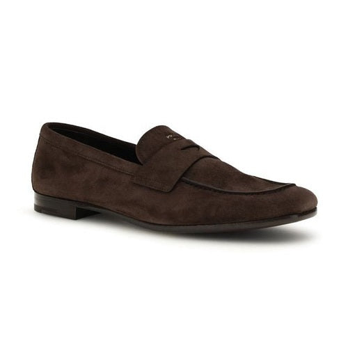 Prada Brown Calf Leather Bos Taurus Slip-On Loafers