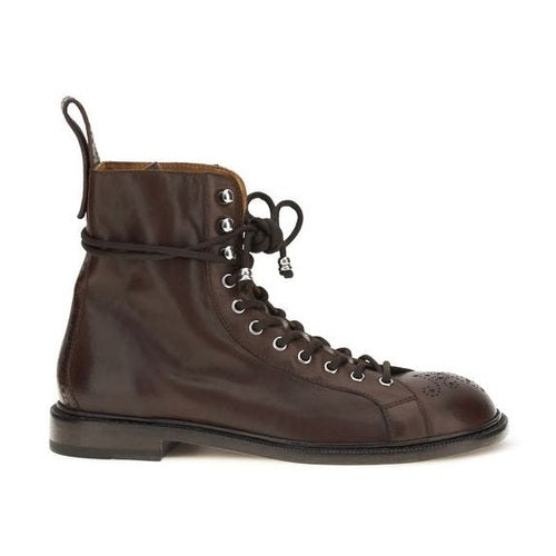 Versace Brown Calf Leather Bos Taurus Lace-Up Boots