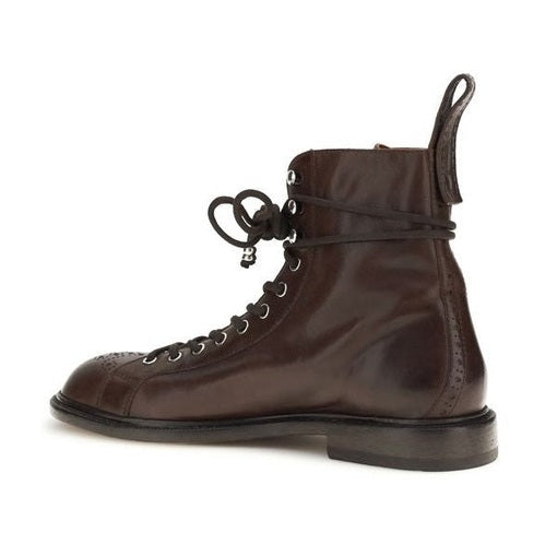 Versace Brown Calf Leather Bos Taurus Lace-Up Boots