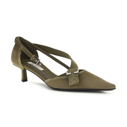 Prada Bicolor Cotton Mid Heel Pumps