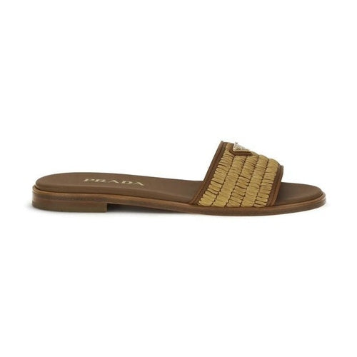 Prada Brown Raffia Slippers