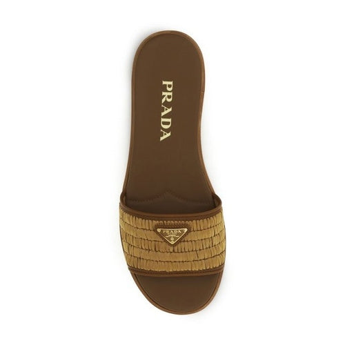 Prada Brown Raffia Slippers