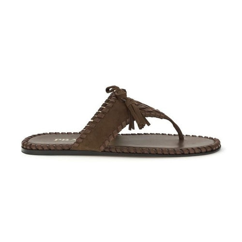 Prada Brown Calf Leather Bos Taurus Flat Sandals
