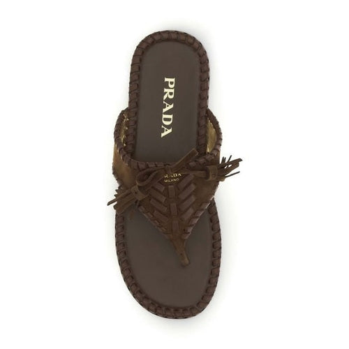 Prada Brown Calf Leather Bos Taurus Flat Sandals