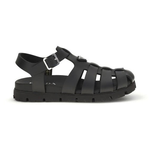 Prada Black Calf Leather Bos Taurus Flat Sandals