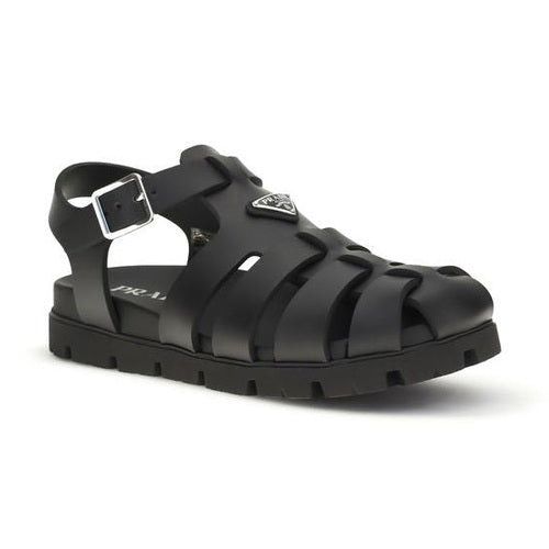 Prada Black Calf Leather Bos Taurus Flat Sandals