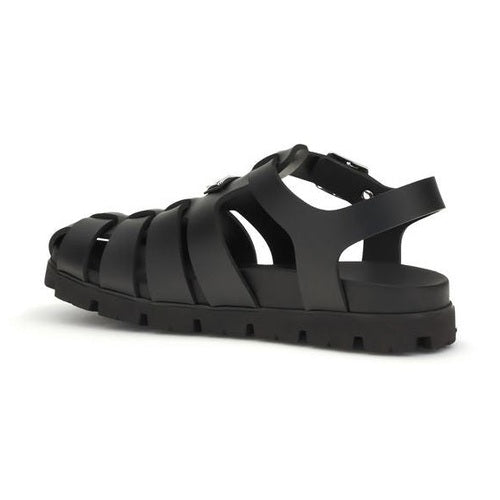 Prada Black Calf Leather Bos Taurus Flat Sandals