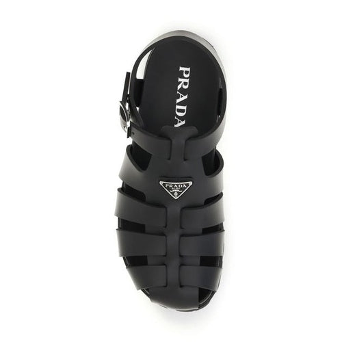 Prada Black Calf Leather Bos Taurus Flat Sandals