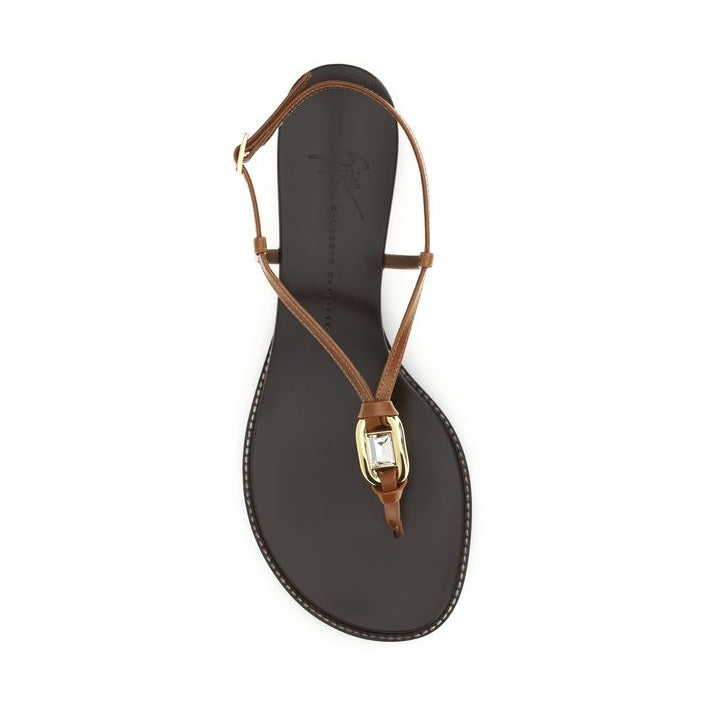Giuseppe Zanotti Brown Calf Leather Bos Taurus Wedge Sandals