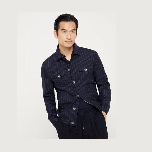 Brunello Cucinelli Navy Blue Wool Coat