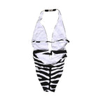 Dolce & Gabbana Black White Zebra Deep V-Neck One Piece Swimwear