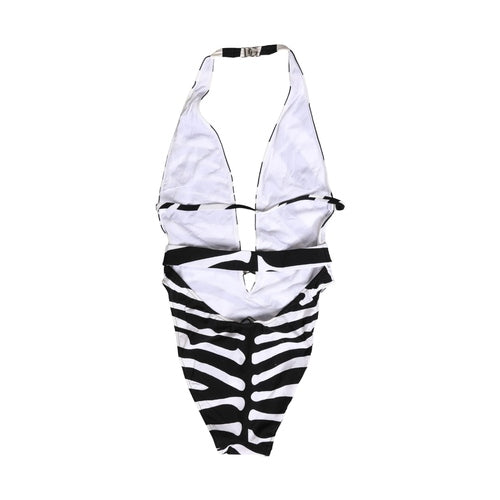 Dolce & Gabbana Black White Zebra Deep V-Neck One Piece Swimwear