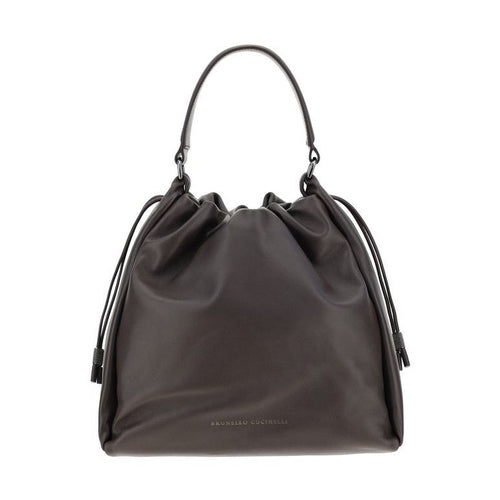 Brunello Cucinelli Brown Calf Leather Bos Taurus Shoulder Bag