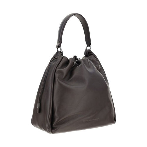 Brunello Cucinelli Brown Calf Leather Bos Taurus Shoulder Bag