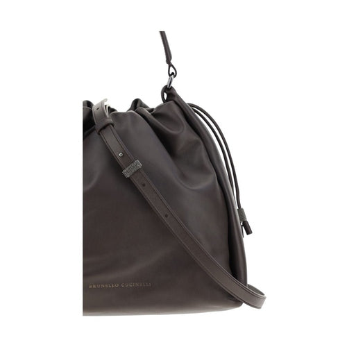 Brunello Cucinelli Brown Calf Leather Bos Taurus Shoulder Bag
