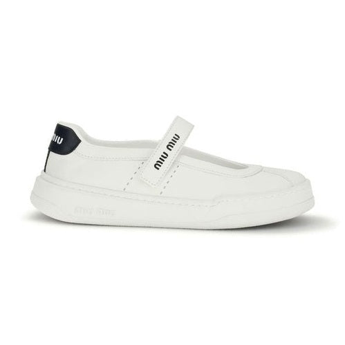 Miu Miu White Calf Leather Bos Taurus Ballet Flats