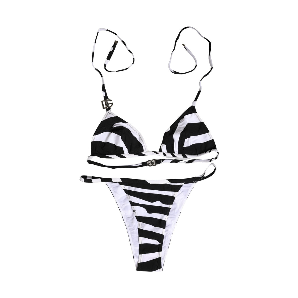 Dolce & Gabbana Black White Zebra Bikini Top Bottom Swimwear