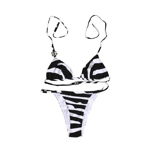 Dolce & Gabbana Black White Zebra Bikini Top Bottom Swimwear