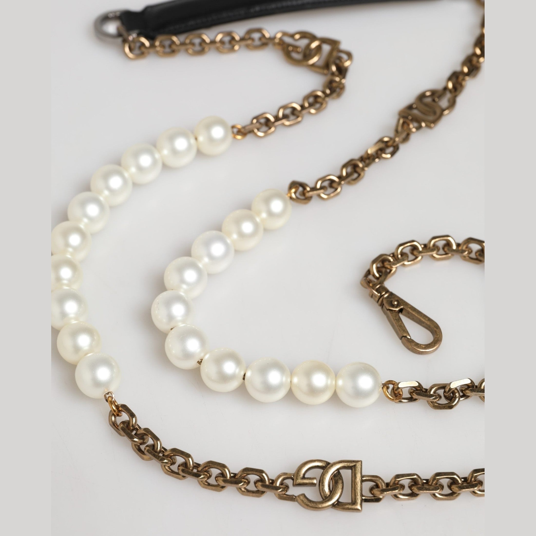 Dolce & Gabbana Black Leather Gold Chain Bag Accessory Shoulder Strap