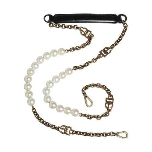 Dolce & Gabbana Black Leather Gold Chain Bag Accessory Shoulder Strap