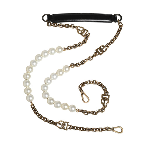 Dolce & Gabbana Black Leather Gold Chain Bag Accessory Shoulder Strap