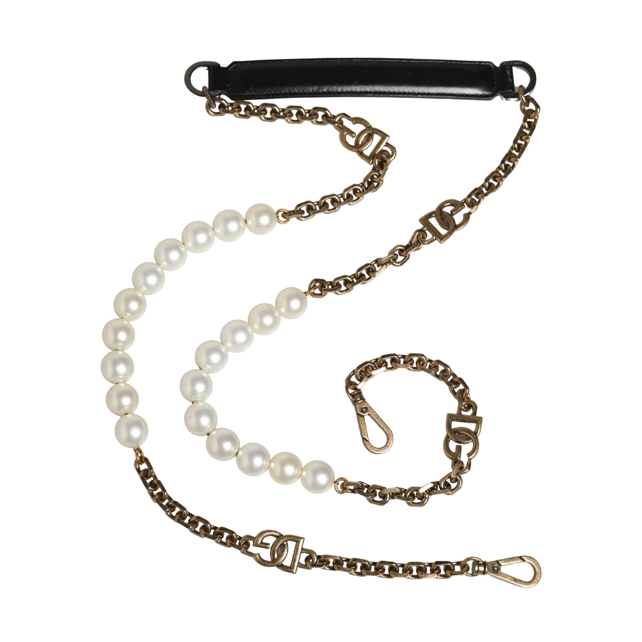 Dolce & Gabbana Black Leather Gold Chain Bag Accessory Shoulder Strap