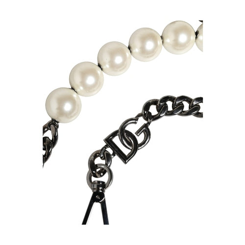 Dolce & Gabbana White Leather Silver Chain Bag Accessory Shoulder Strap