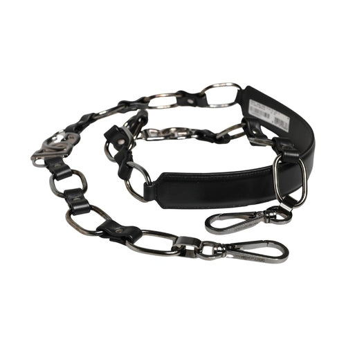 Dolce & Gabbana Black Leather Silver Chain Bag Accessory Shoulder Strap