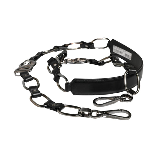 Dolce & Gabbana Black Leather Silver Chain Bag Accessory Shoulder Strap