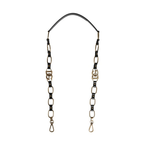 Dolce & Gabbana Black Leather Gold Chain Bag Accessory Shoulder Strap