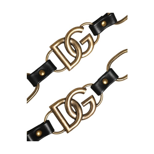 Dolce & Gabbana Black Leather Gold Chain Bag Accessory Shoulder Strap
