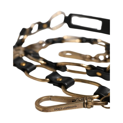 Dolce & Gabbana Black Leather Gold Chain Bag Accessory Shoulder Strap