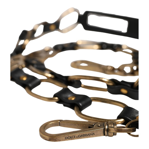 Dolce & Gabbana Black Leather Gold Chain Bag Accessory Shoulder Strap